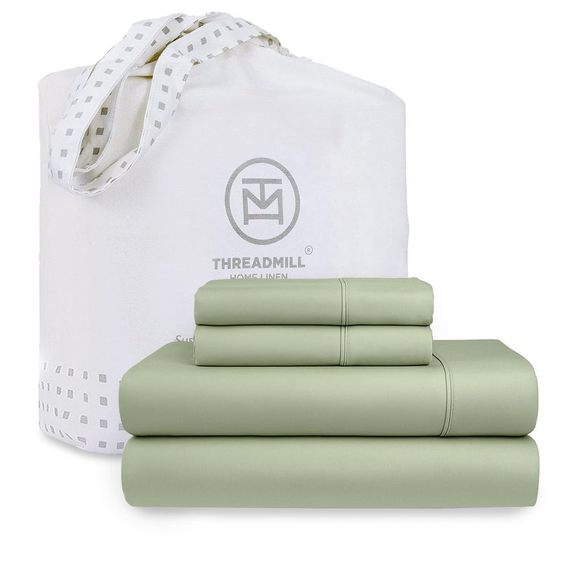 Threadmill Cotton Queen Sheet Set | 100% Cotton Sheets for Queen Size Bed | Solid Sateen Queen Bed Sheets Set with 16” Deep Pocket | Soft Breathable 4-Piece Cooling Bedding Sheet Set | Sage Green - Image 1